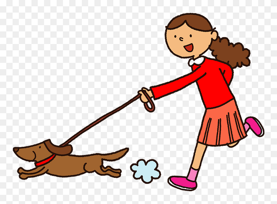 Dog Girl Strolling Clipart - Walk The Dog Cartoon - Png Download