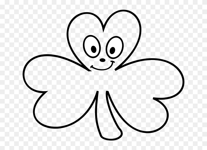 Shamrock Outline Cartoon Face - St Patricks Day Clip Art Black And White - Png Download