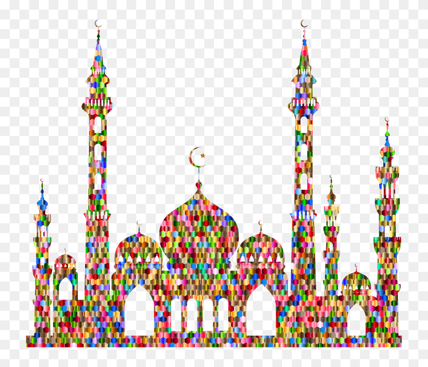 Chromatic Hex Grid Mosque Silhouette - Drawing Of A Mosque Clipart