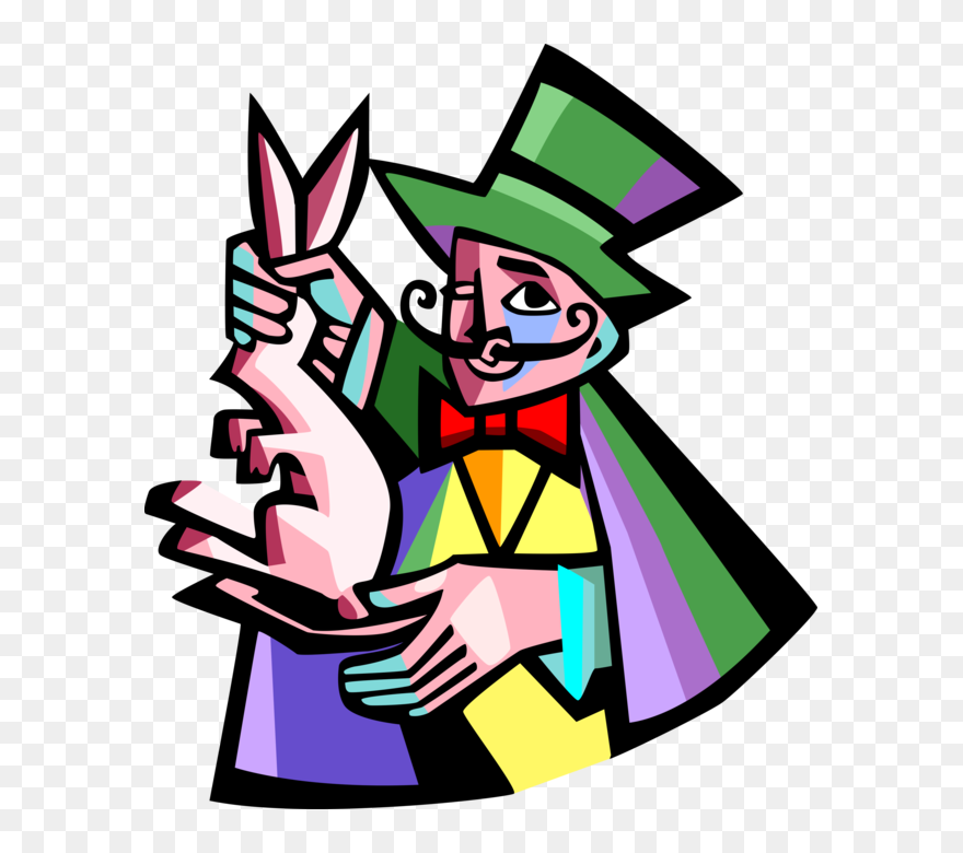 Vector Illustration Of Magician Pulls Rabbit Out Of - Vector Graphics Clipart