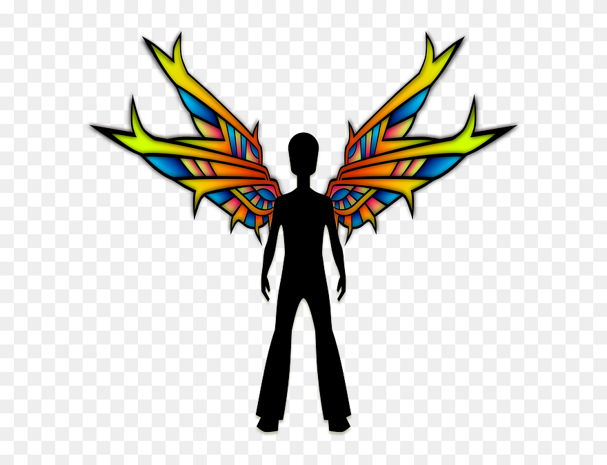 Angel, Colorful, Male, Silhouette, Stylised, Wings - Rainbow Angel Silhouette Clipart