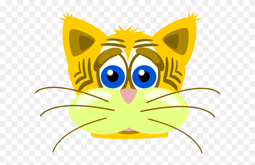 Cat, Head, Face, Cartoon, Tiger, Sad, Emotion, Whiskers - Cat Clip Art - Png Download