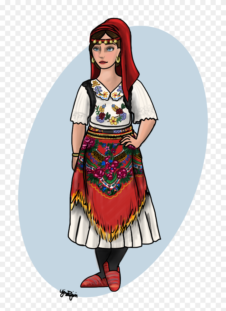 Albanian Traditional Costume Drawing Clipart