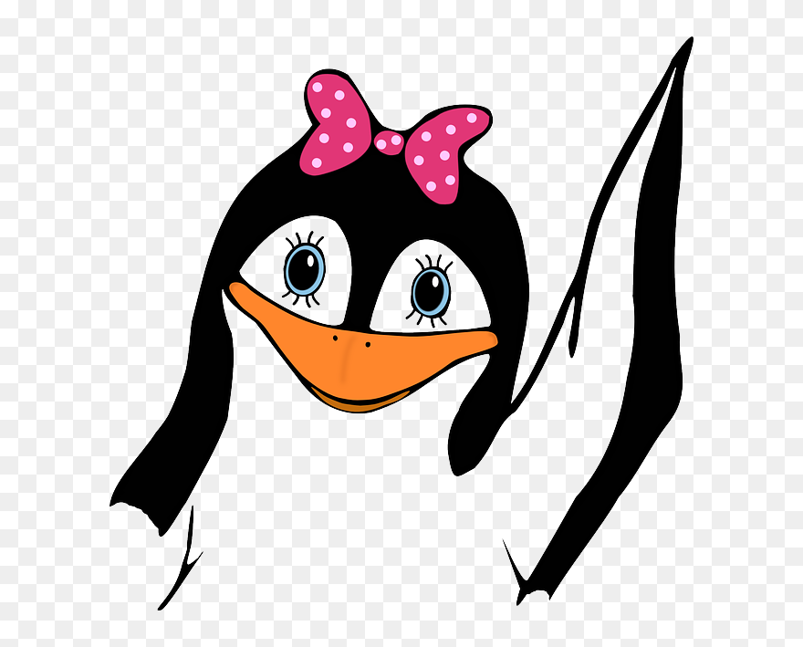 Tux, Animal, Bird, Bow, Cute, Girl, Penguin, Waving - Girl Penguin Clip Art - Png Download