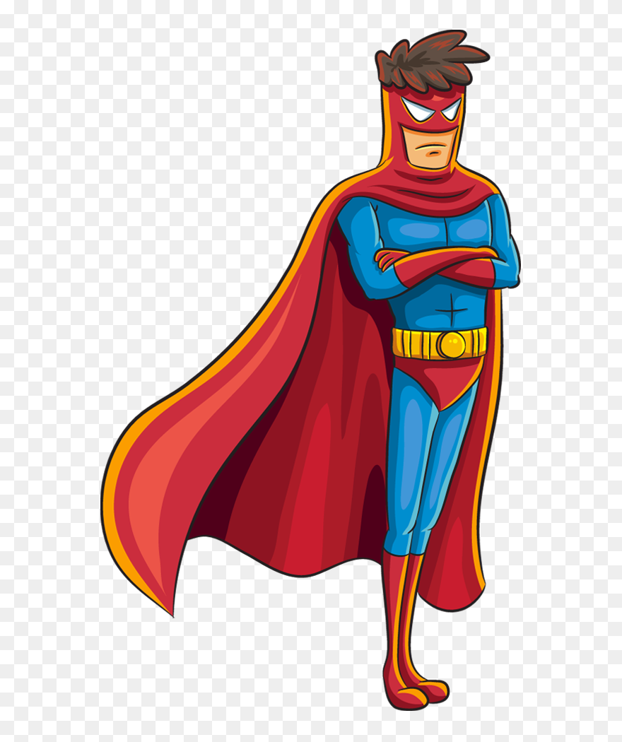 Cartoon Serious Superhero Standing With His Arms Crossed - Super Heroes Arms Crossed Clipart