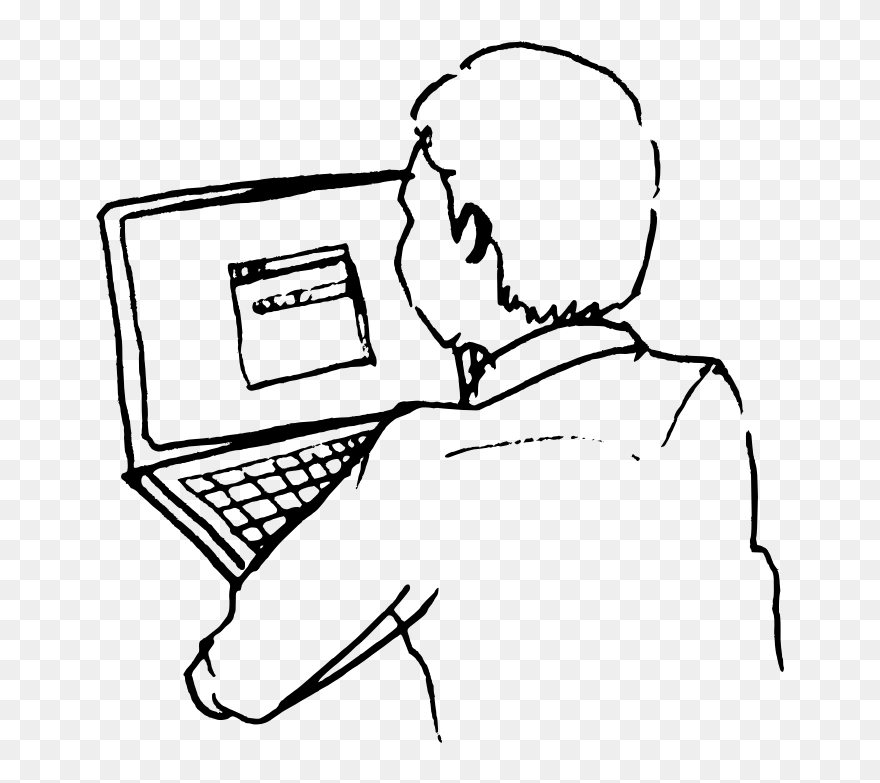 Freehand Vector Drawing Of Man At Computer - Man On Computer Drawing Clipart