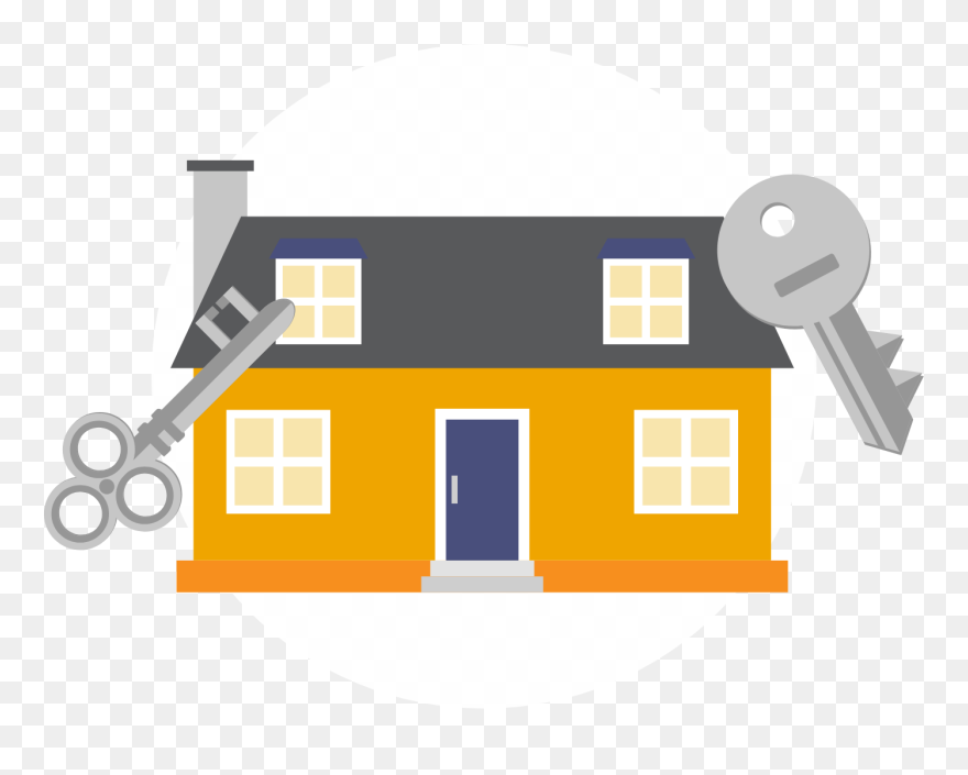Vector Of House With Keys Outside - Graphic Design Clipart