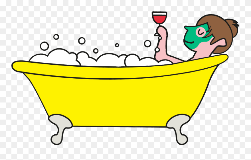 A Woman With A Glass Of Red Wine In A Yellow Bath Tub Clipart