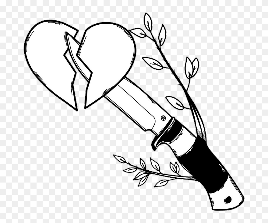 Tumblr Blackandwhite Heart Knife Leaves Freetoedit - Heart And Knife Drawing Clipart