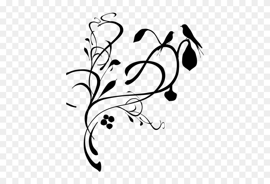 Birds On A Branch Black/grey Png Clip Art - Flower Clipart In Black White Png Transparent Png