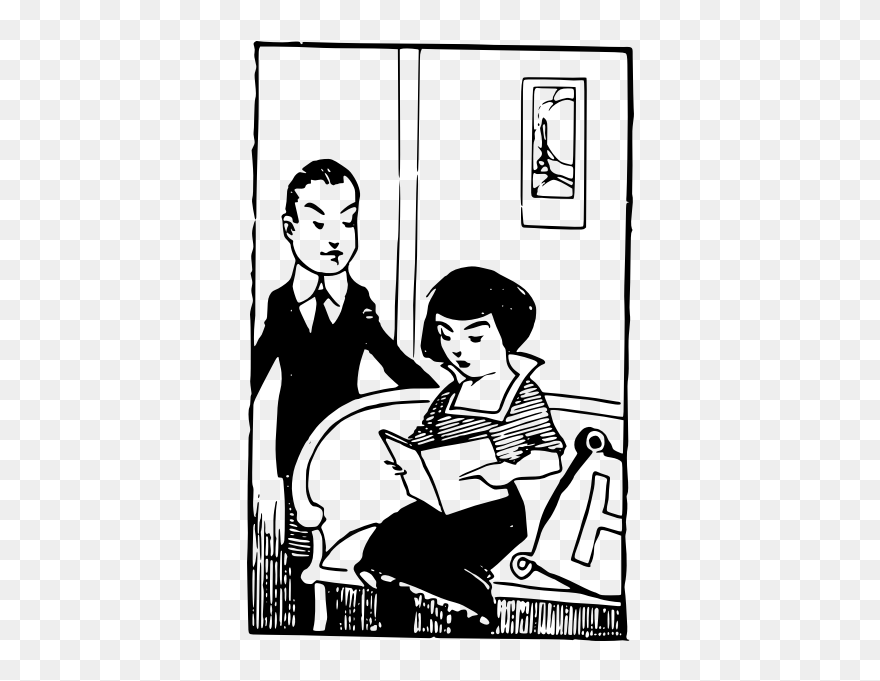 Vector Drawing Of Husband And Wife In Living Room - Sitting Clipart