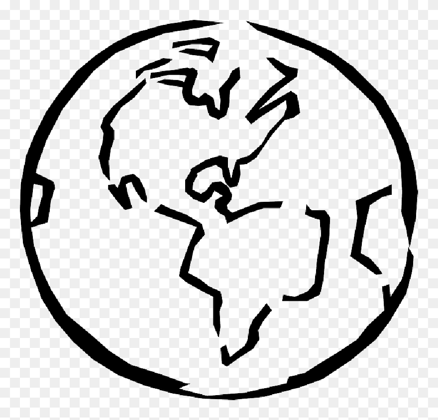 Black, Outline, Globe, World, Planet, Earth, Sketch - Black And White World Clip Art - Png Download