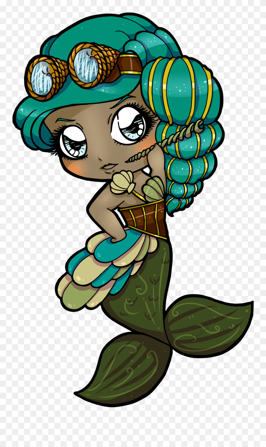 Steampunk Mermaid Chibi By Candi Kii - Clip Art - Png Download