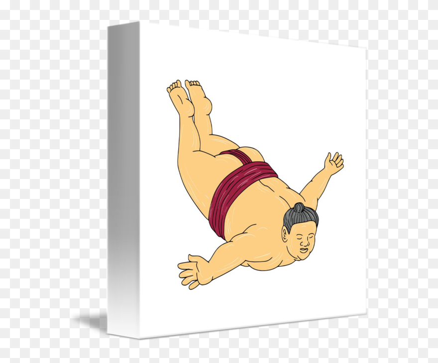 Japanese Sumo Wrestler Skydiving Drawing - Drawing Clipart
