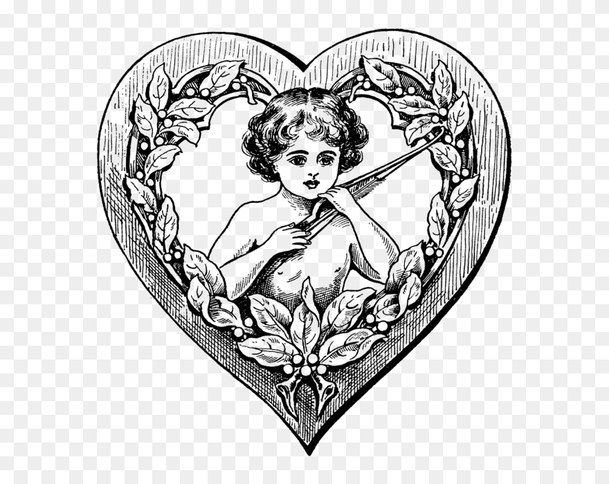 Angel With A Bow In The Heart - Victorian Heart Clipart - Png Download