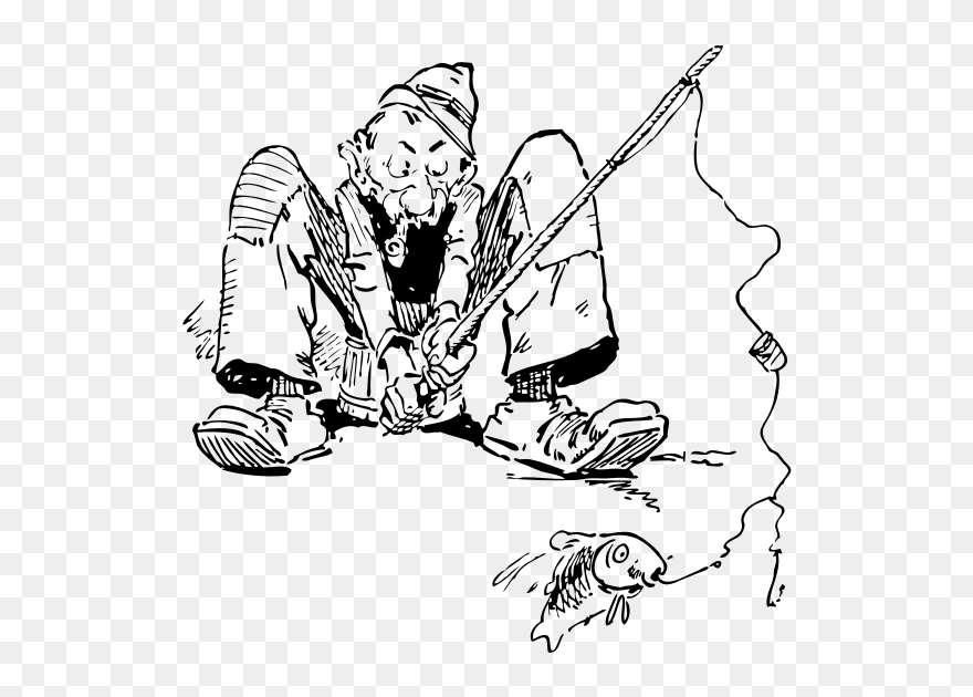 Grumpy Man Fishing - Old Man Fishing Drawing Clipart