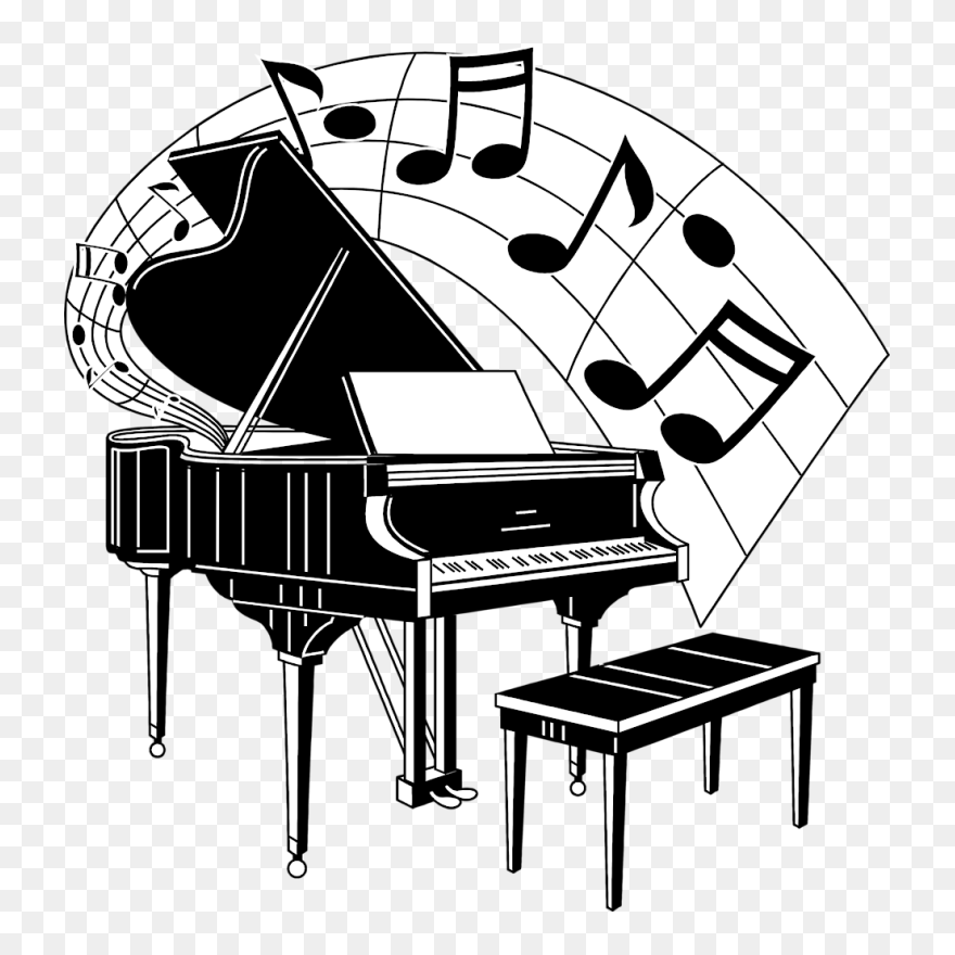 Piano With Music Notes Clipart - Png Download
