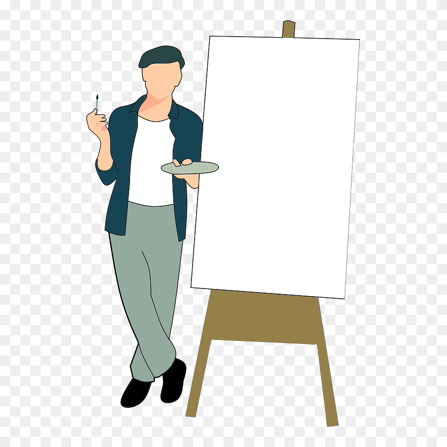Artist With An Easel Clipart - Painter Painting Drawing - Png Download