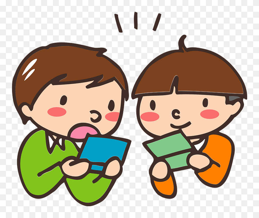 Boy Playing Handheld Game Console Clipart - 友達 の 家 イラスト - Png Download