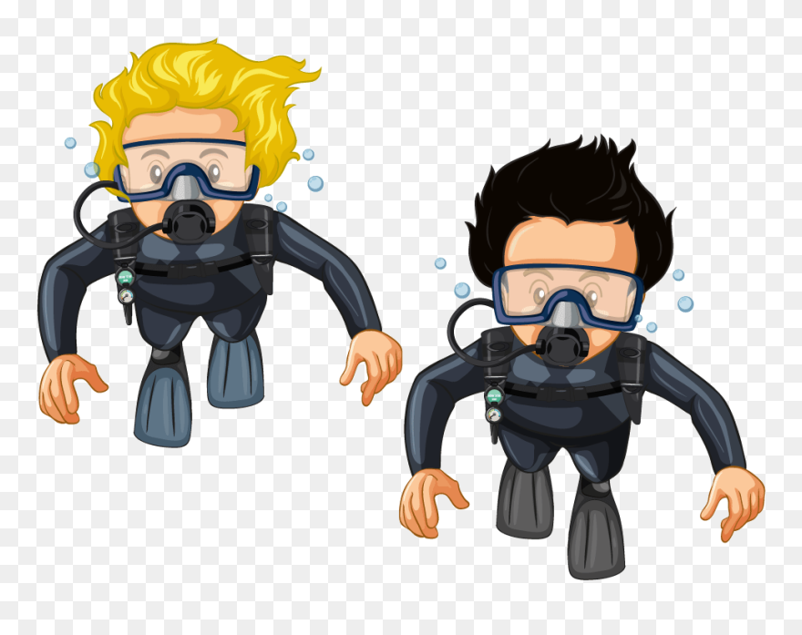 Caretta Diving Team Transparent - Dessin Deux Plongeurs Clipart