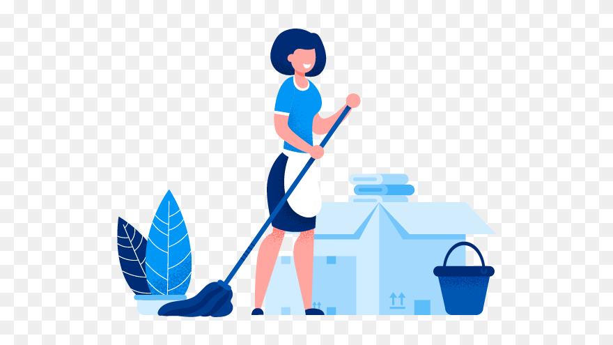 Maid With Mop And Bucket - Illustration Clipart