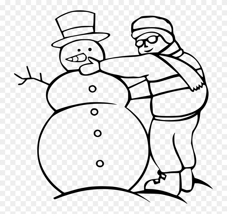 Snowman Black And White Drawing Coloring Book Line - Build A Snowman Clipart Black And White - Png Download