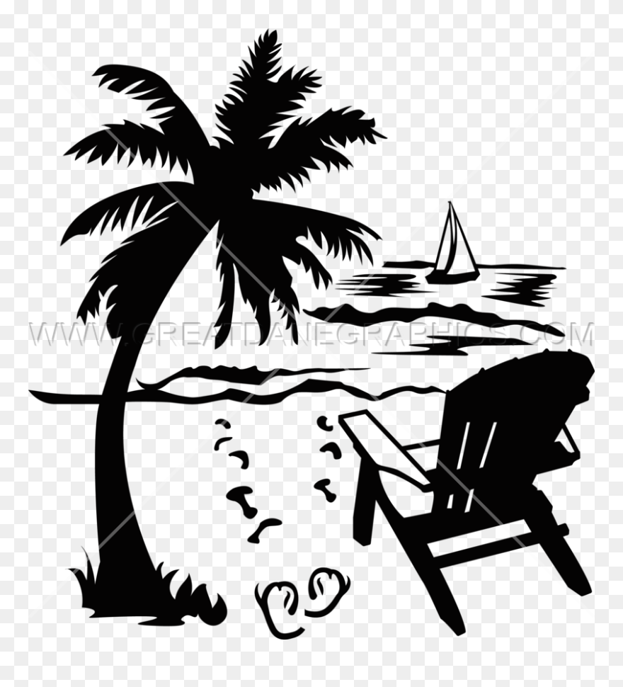Beach Chair Drawing Clip Art - Palm Tree Beach Clipart - Png Download