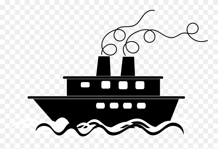 Black And White Ship Clipart - Png Download