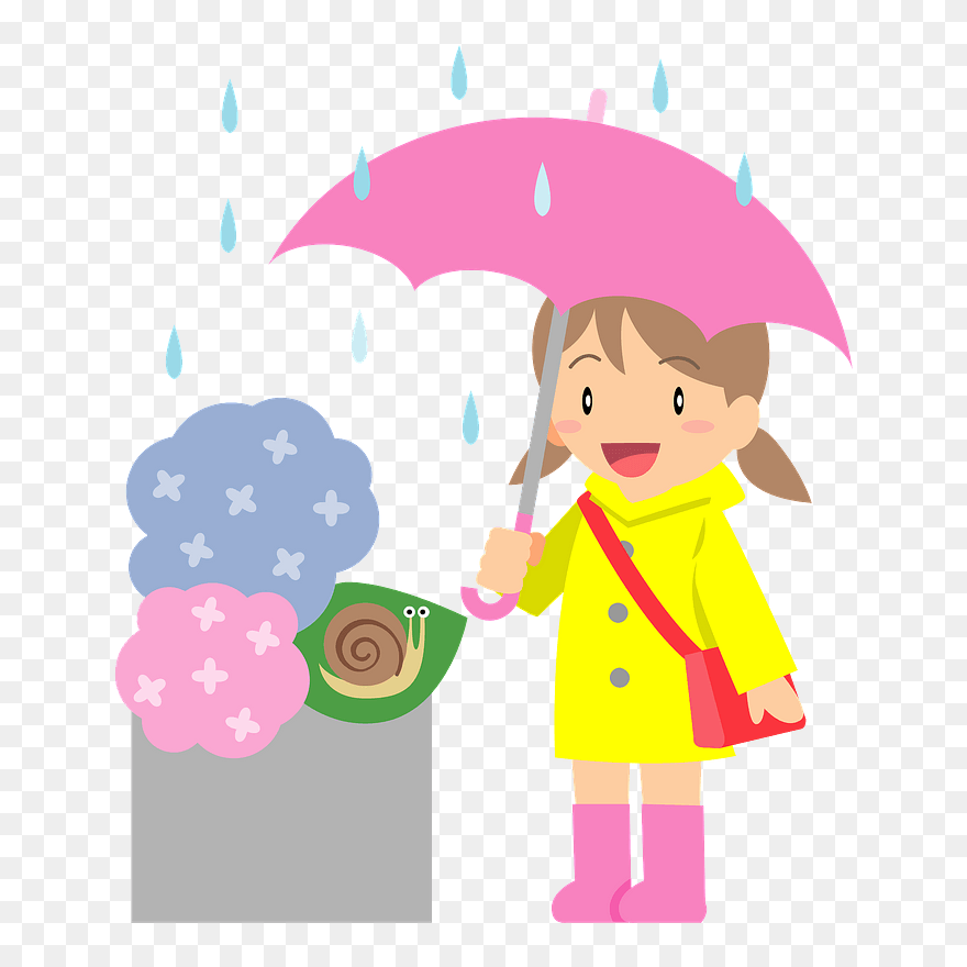 Girl Rain Snail Hydrangea Clipart - 子供 雨 フリー 素材 - Png Download