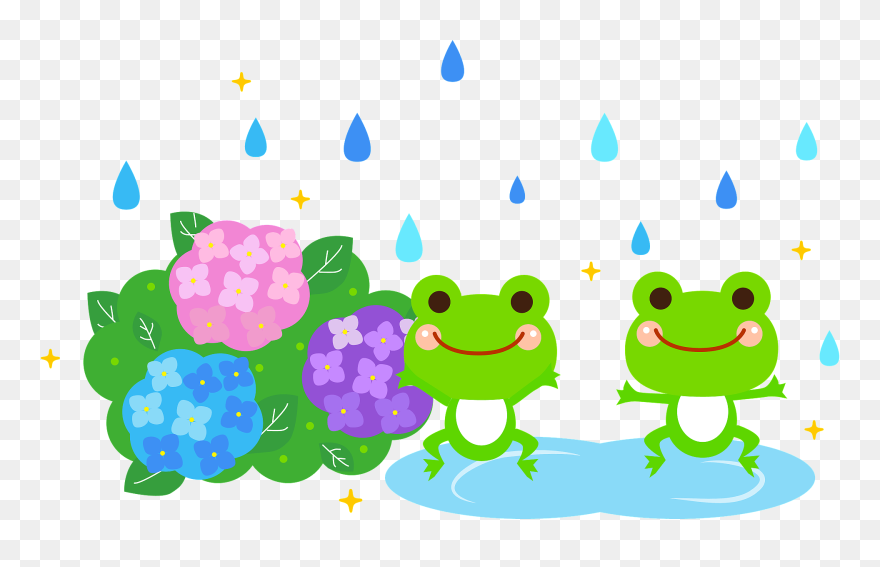 あじさい カエル イラスト フリー 素材 Clipart