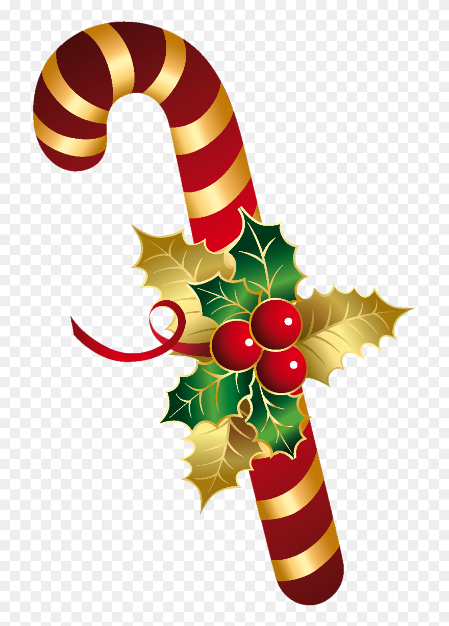 Christmas Sugar Cane With Mistletoe Png Image Golden Candy Cane