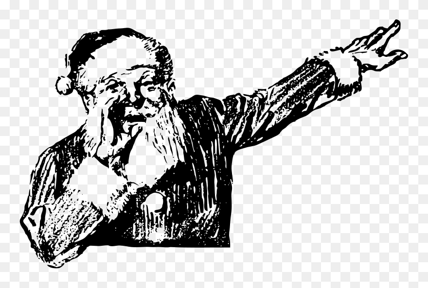 Santa Shouts And Points - Santa Claus Hitam Putih Clipart