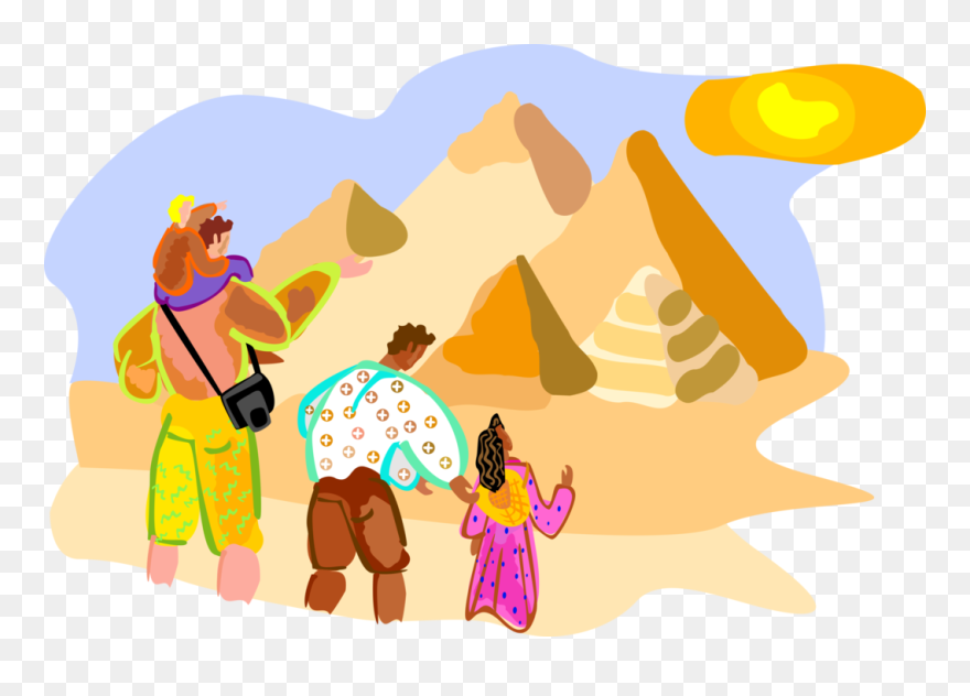 Vector Illustration Of Tourists Visit Great Pyramids - Tourism In Egypt Clipart - Png Download