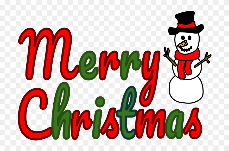 Merry Christmas Banner, Red And Green Lettering, Snowman Clipart