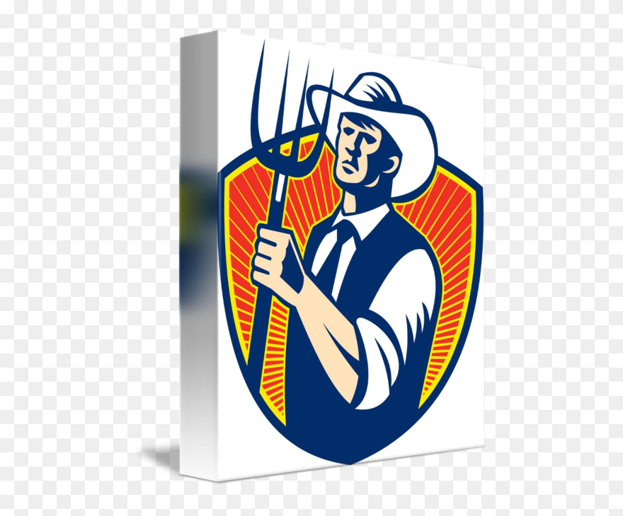 Organic Farmer Pitchfork Retro - Farmer Holding Hoe Clipart