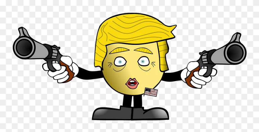 Donald Trump’s Bizarre Speech And Flip-flop - Cowboy Cartoon Pointing Gun Clipart