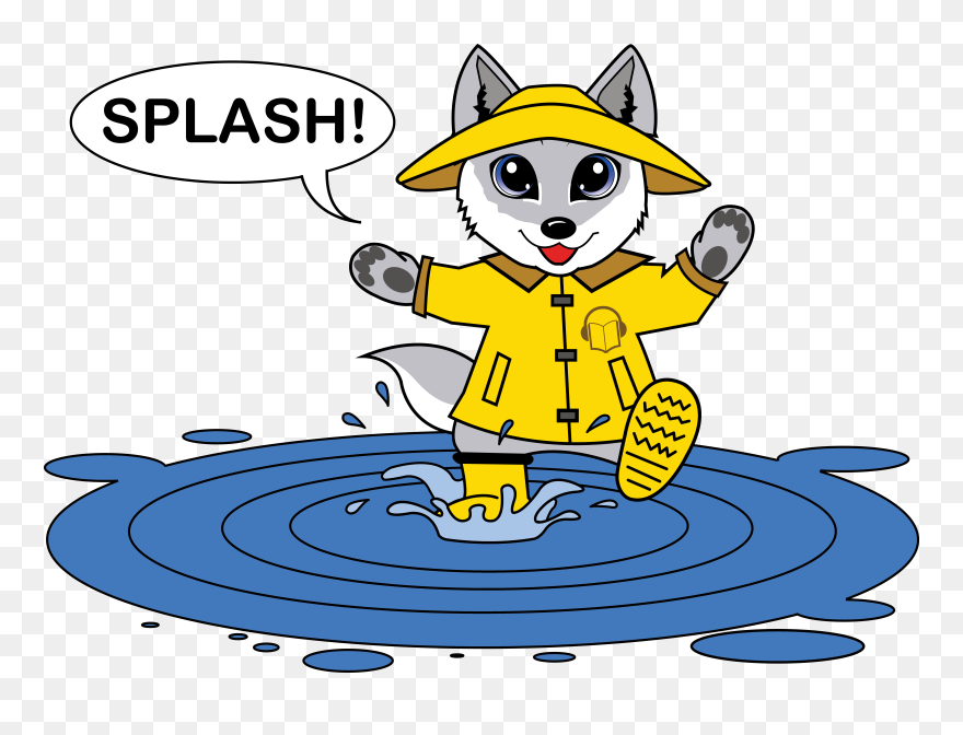 Wolf Playing In Rain - Cartoon Clipart