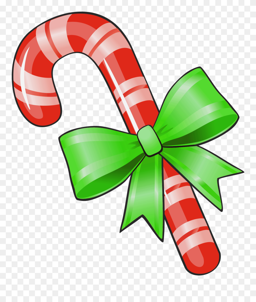 Red And Green Christmas Transparent Png Candy Cane - Candy Cane With A Bow Clipart