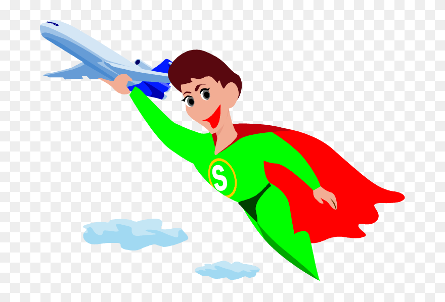Free Superhero Lifting An Airplane Cartoon Character - Superhero Lifting Clipart - Png Download
