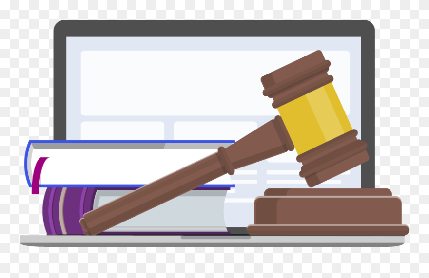 A Laptop With Big Books And A Judge"s Gavel Clipart