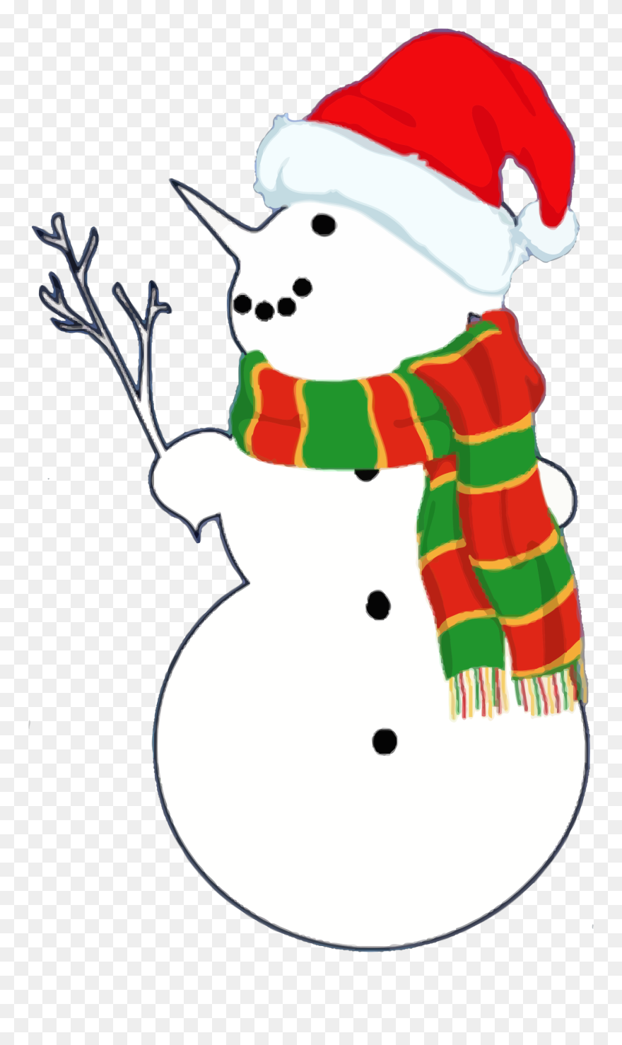 Snow Man With Branch Clip Arts - Santa Claus And Christmas Tree Drawing For Christmas - Png Download