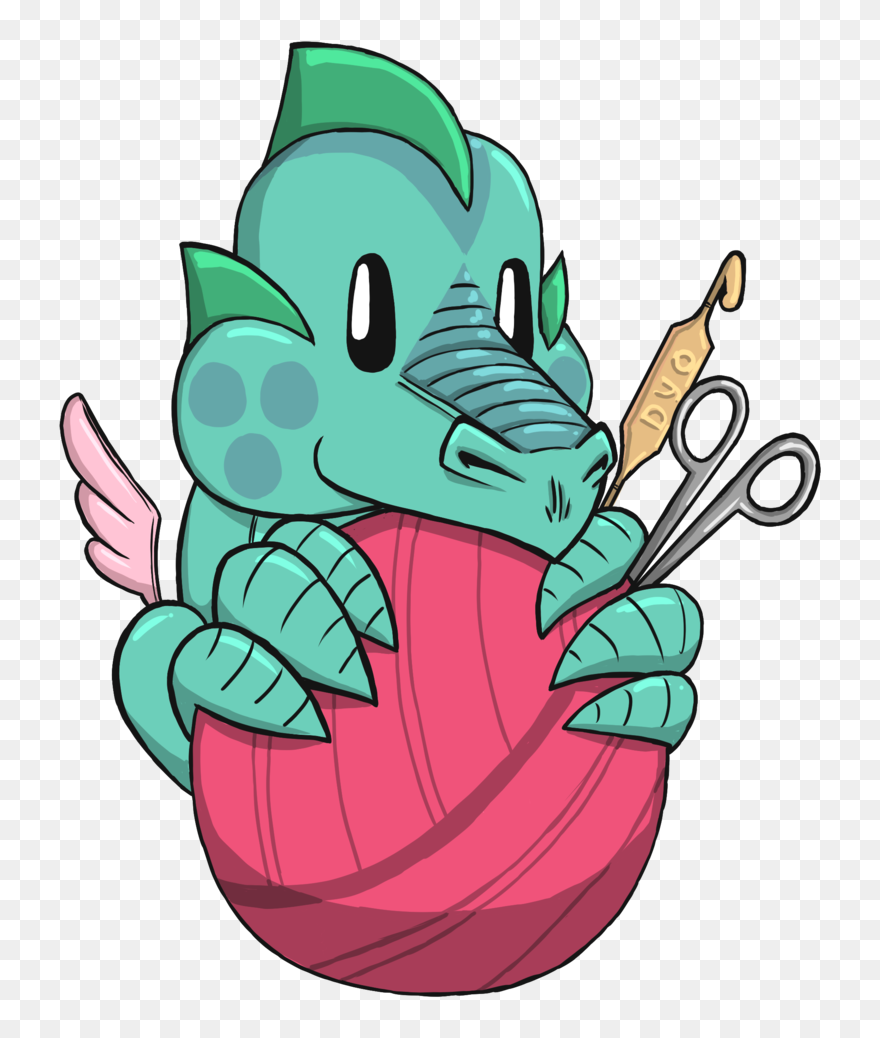 Dyo’s Logo, A Small Green Dragon Holding A Pink Yarn - Cartoon Clipart