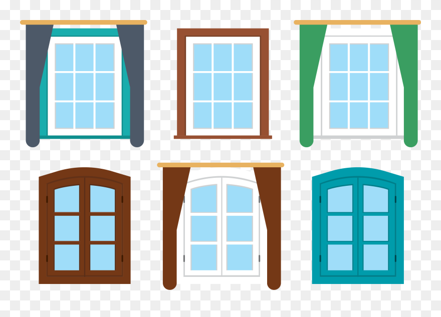 Curtain Clipart House Windows - Window Png Vector Transparent Png
