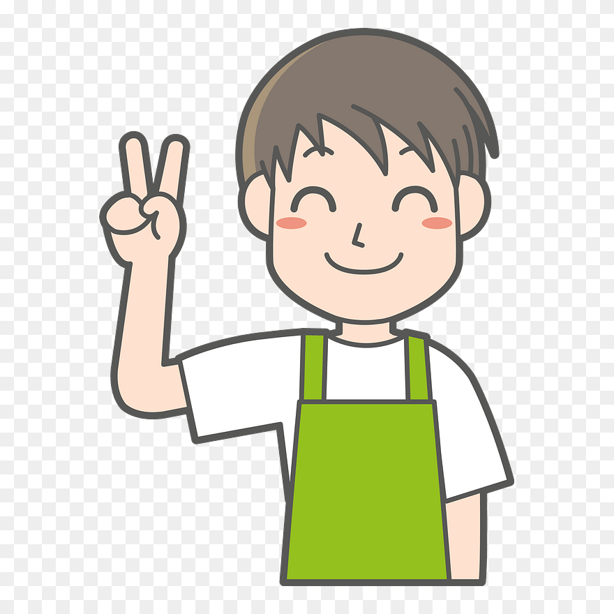 Male Clerk V Sign Clipart - 無料 イラスト 案内 人 エプロン 姿 - Png Download