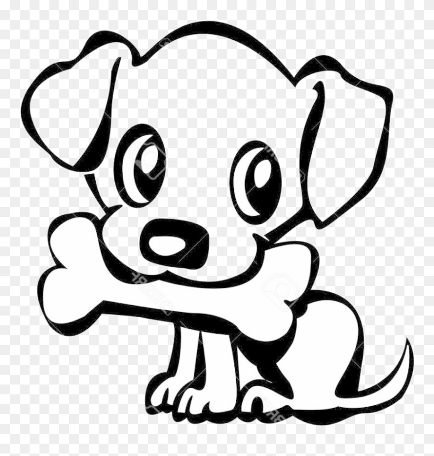 Dog Clipart Easy - Dog With Bone Drawing - Png Download