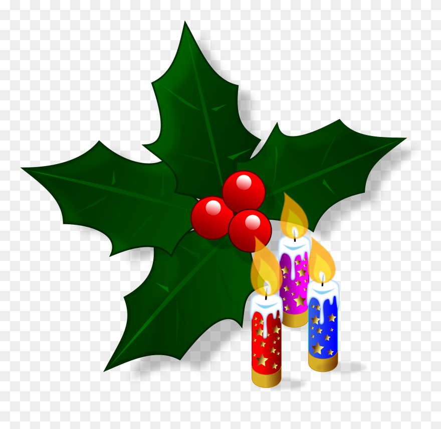 Holly And Candles Clipart - Christmas Holly - Png Download
