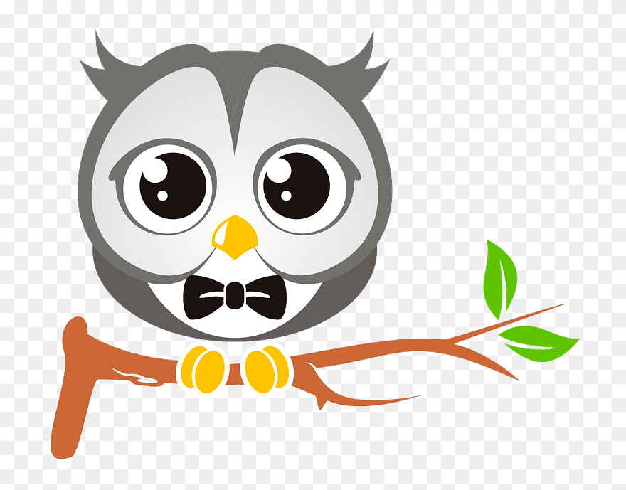 Cute Owl On Branch Clipart - Birds - Png Download