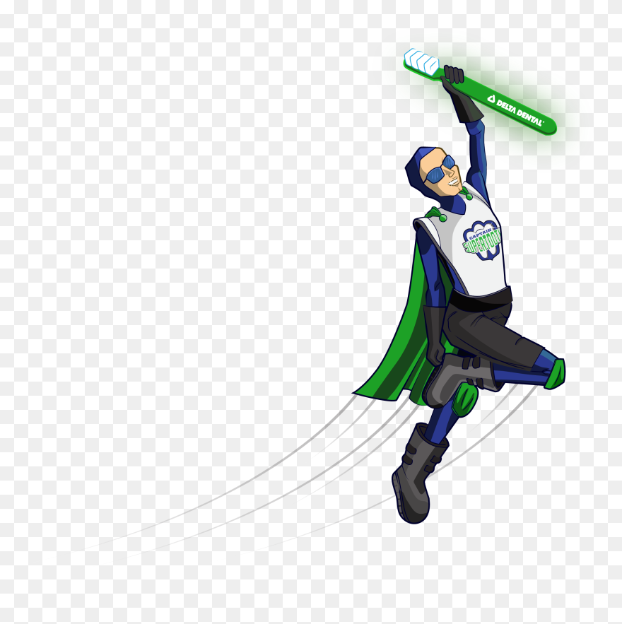 Captain Supertooth Cartoon Character Flying - Illustration Clipart