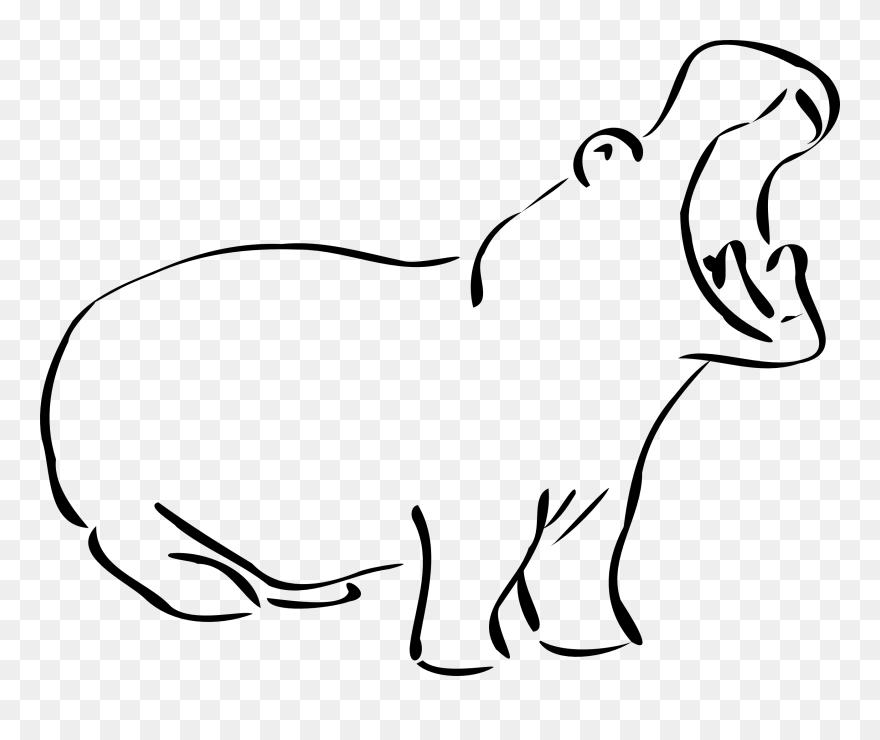 Hippo - Clipart - Black - And - White - Black And White Hippo Clip Art - Png Download