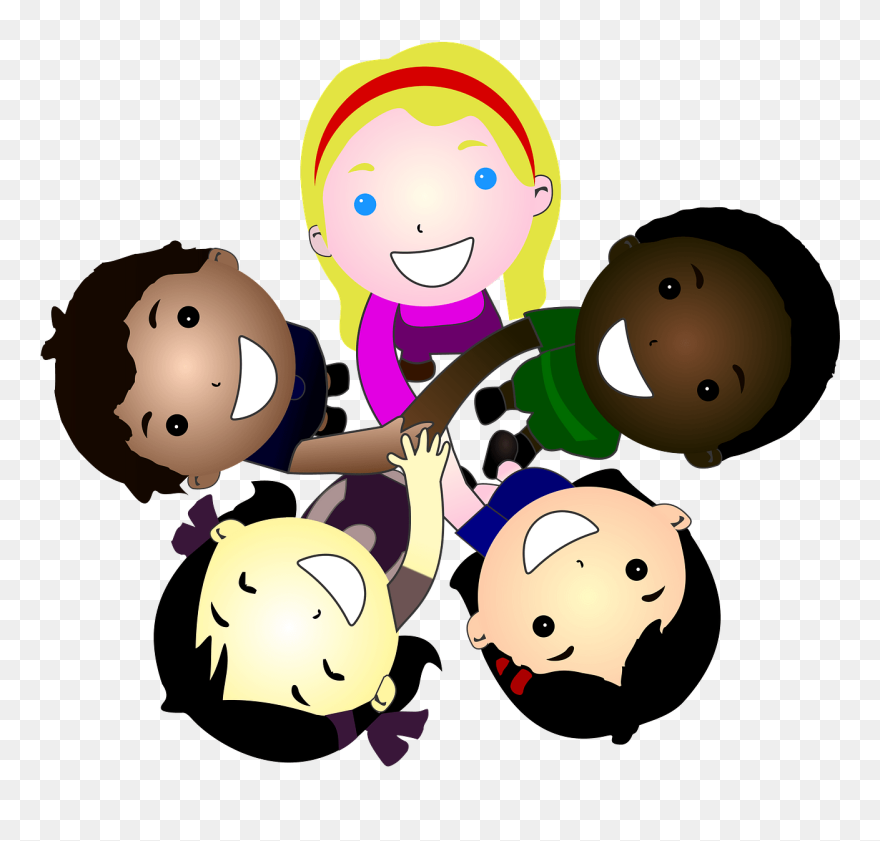 Five Kids Joining Hands Together Clipart - Children In Groups Cartoon - Png Download